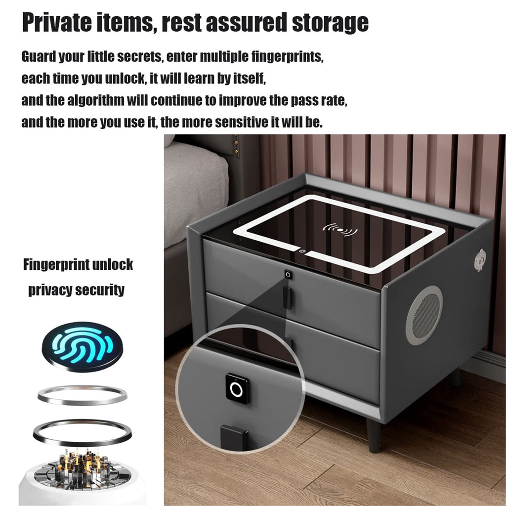 White Nightstand with Charging Station and Bluetooth Speaker W3218