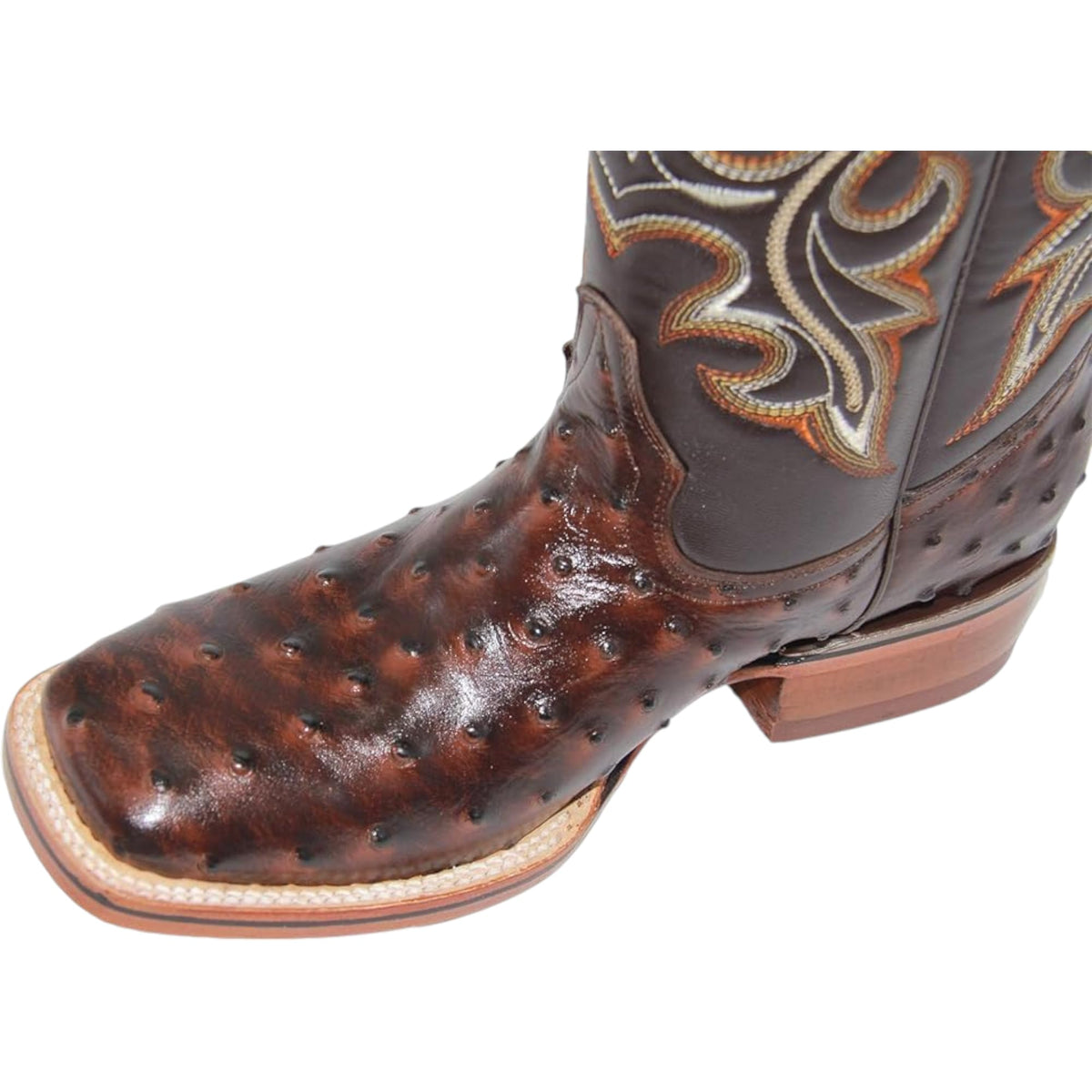 Brown Ostrich Print Leather Cowboy Boots W5685