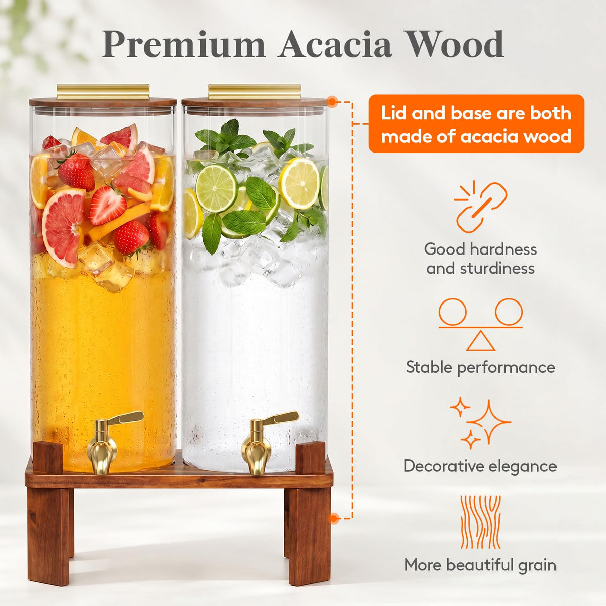 2 Gallon Glass Drink Dispenser with Wood Stand C699802