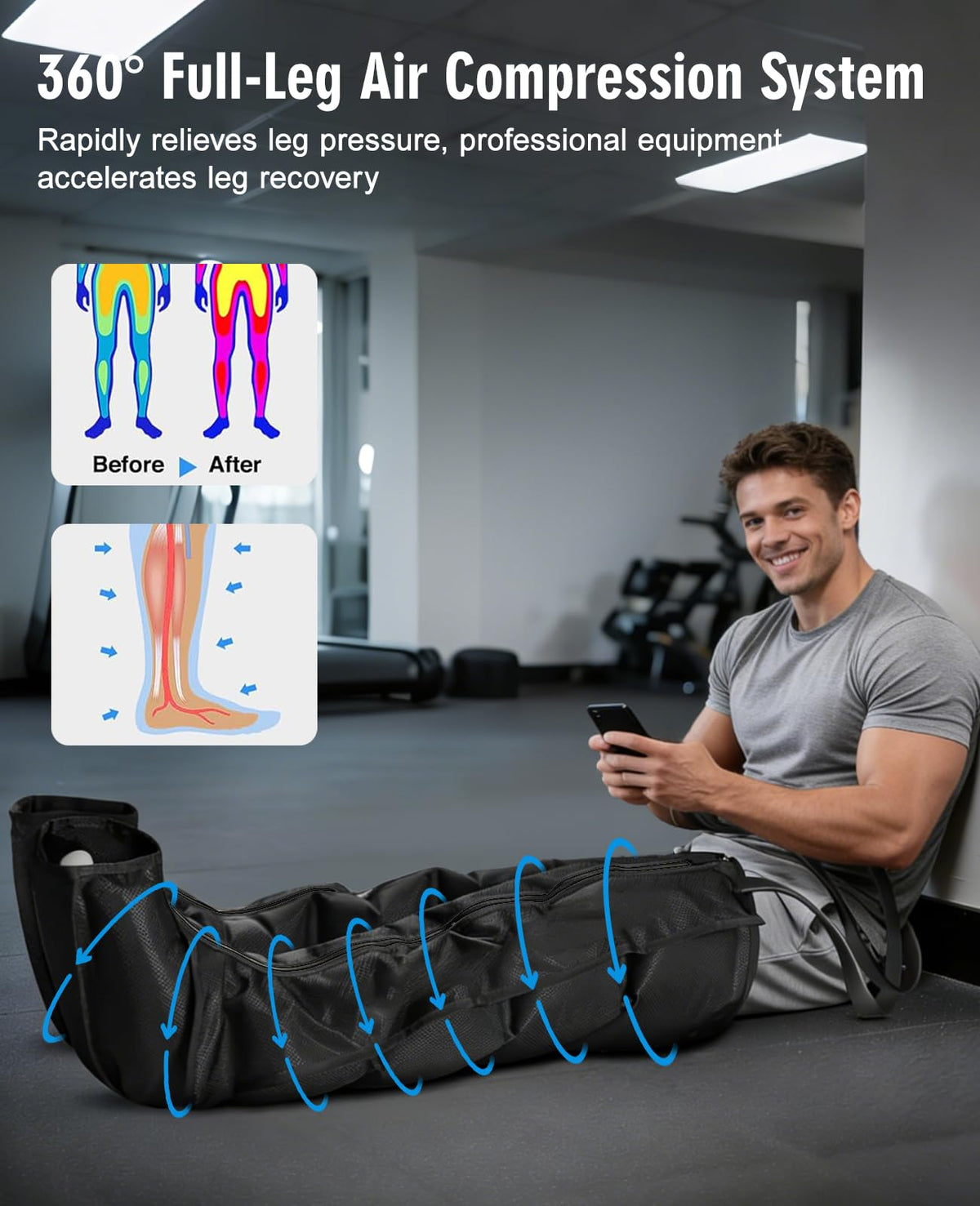 Leg Air Compression Massager with Zipper Boots 6 Modes M85372