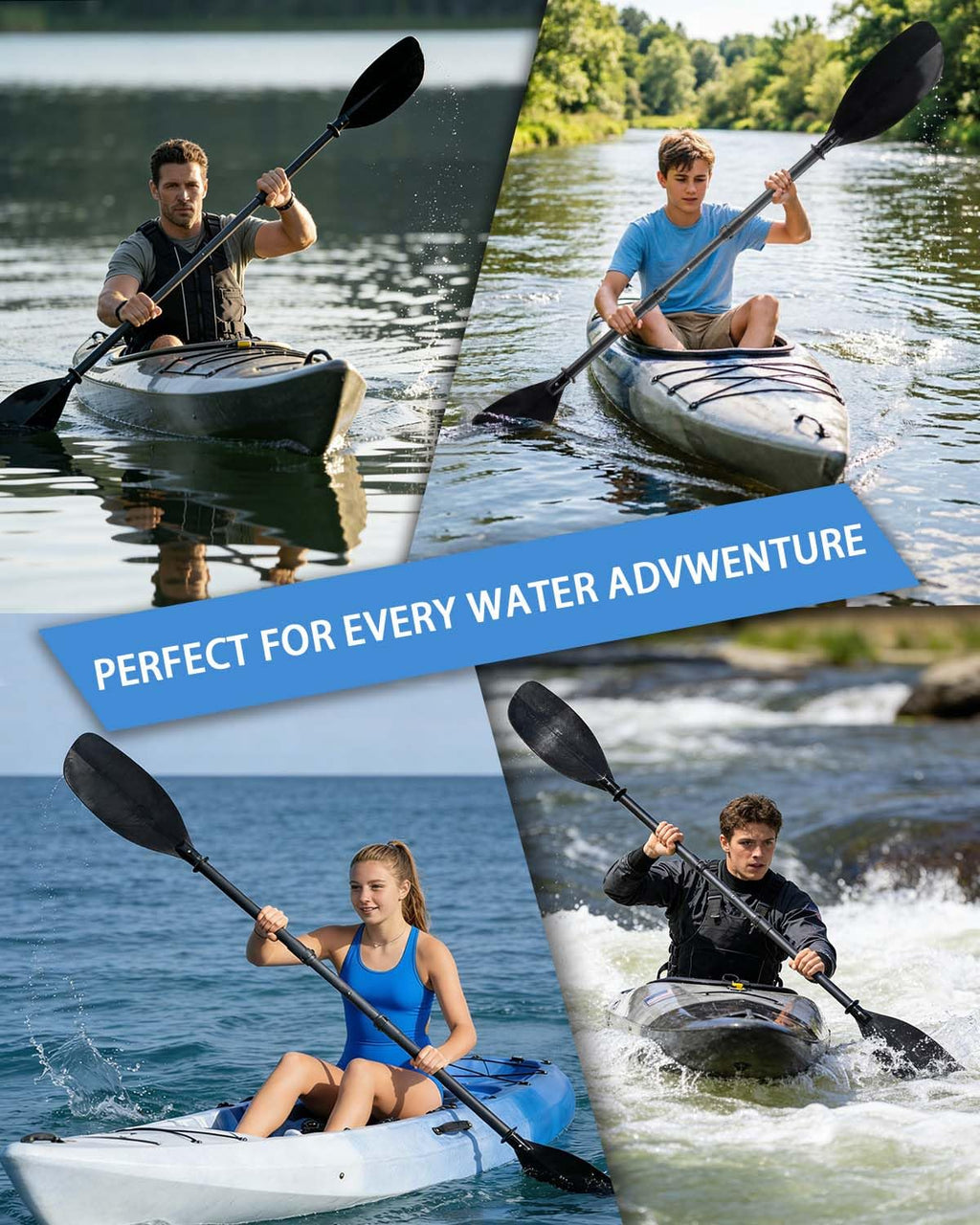 Adjustable Kayak Paddle 60-90" Stainless Steel D289