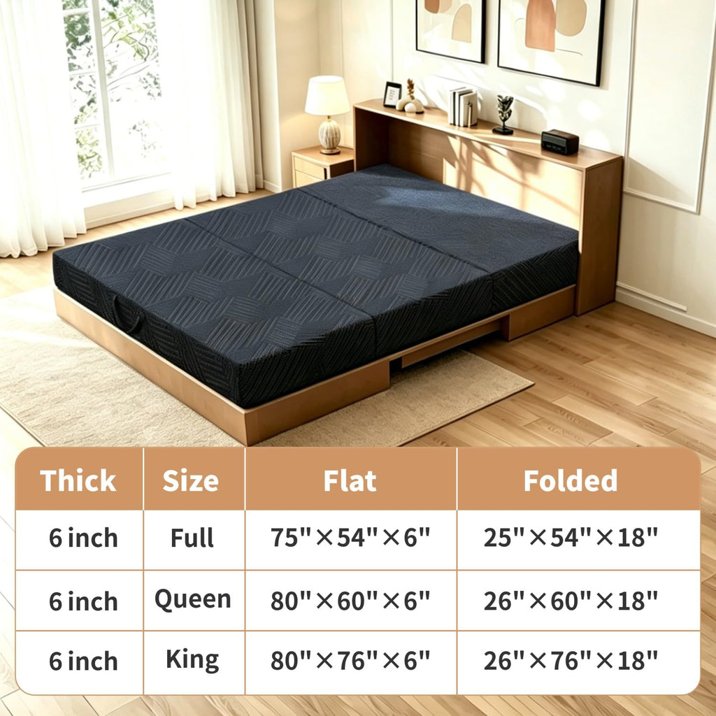6 Inch Queen Tri-fold Memory Foam Mattress with Storage Bag T7696
