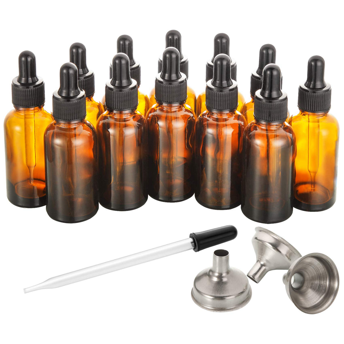 2 oz Amber Glass Dropper Bottle with Funnels W667
