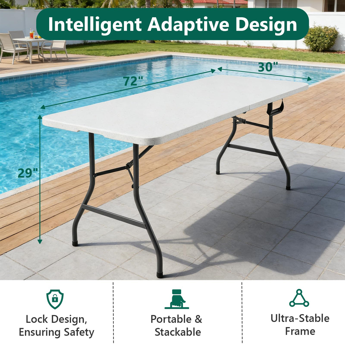 6FT Folding Table, Heavy Duty Plastic Utility Table with Handle, White, 2 Pack A1961
