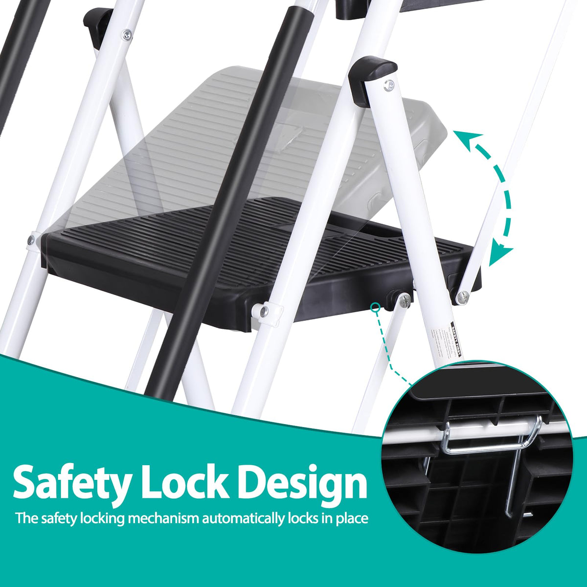 5 Step White Foldable Steel Step Stool with Handrail N49039