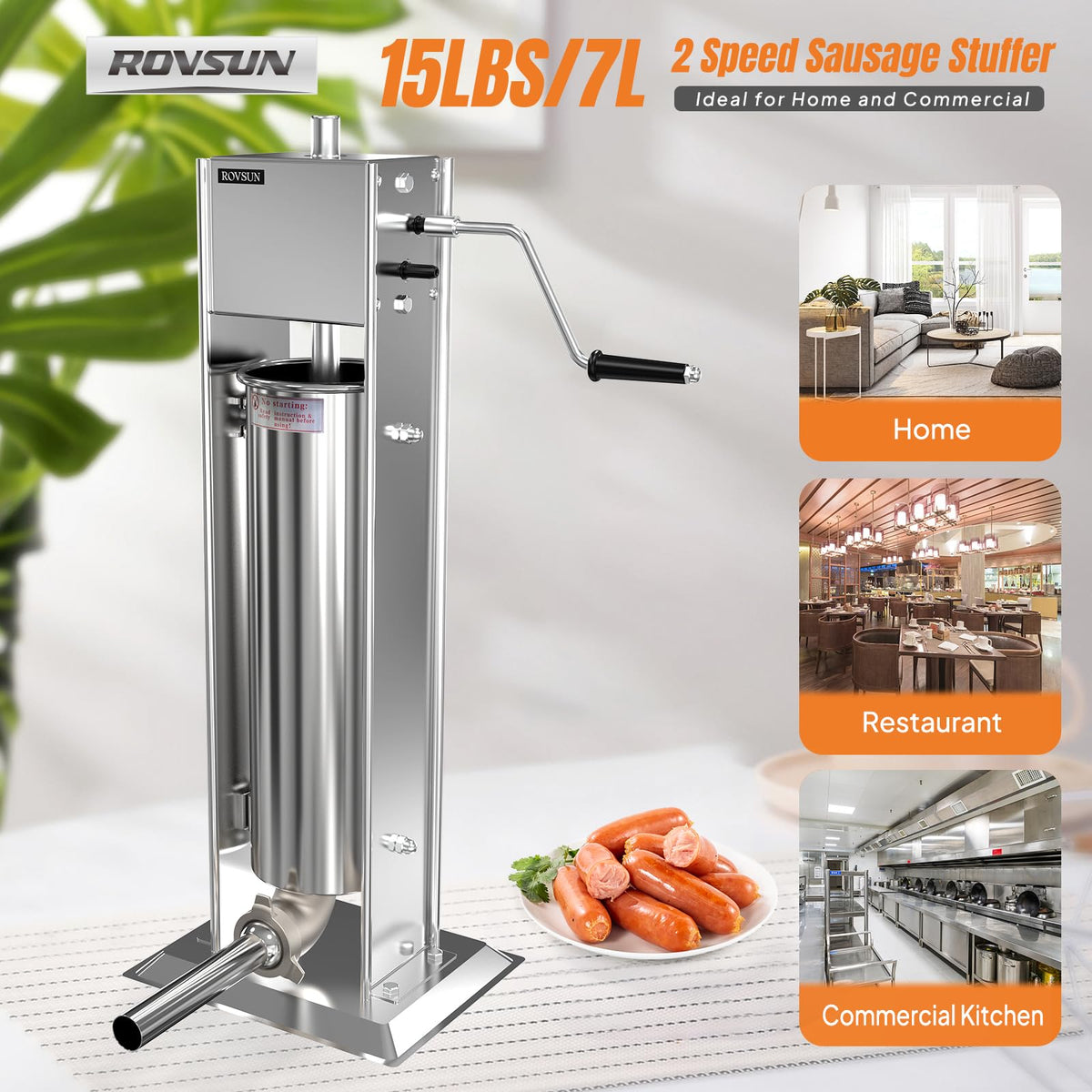 15LBS/7L Two Speed Stainless Steel Vertical Sausage Stuffer O489