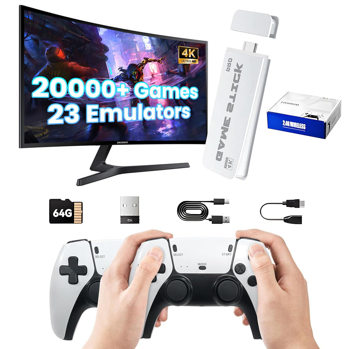 Wireless Plug and Play Retro Game Console with 20000+ Games and Dual 2.4G Wireless Controller L786047