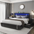 Black Full Size Upholstered Bed Frame with LED Headboard and 2 Storage Drawers P484