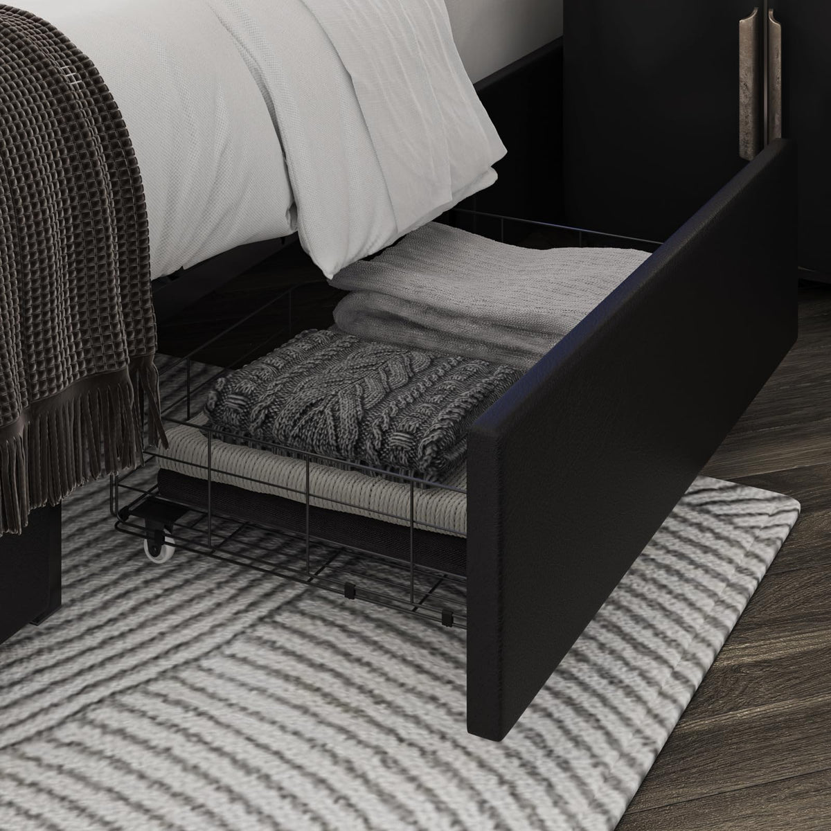 Black Full Size Upholstered Bed Frame with LED Headboard and 2 Storage Drawers P484