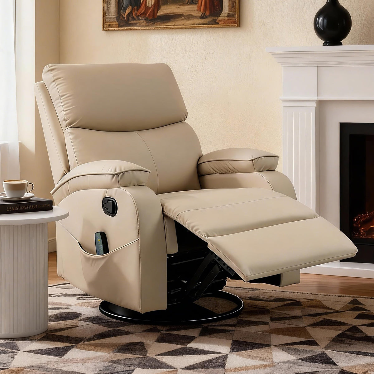 Beige Leather Swivel Rocking Recliner Chair R98054