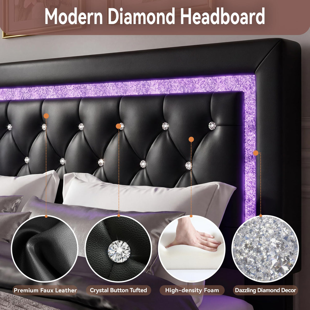 Floating Bed Frame Full with LED Lights V944