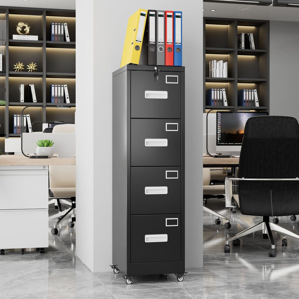 4 Drawer Metal File Cabinet with Lock, Black R423218