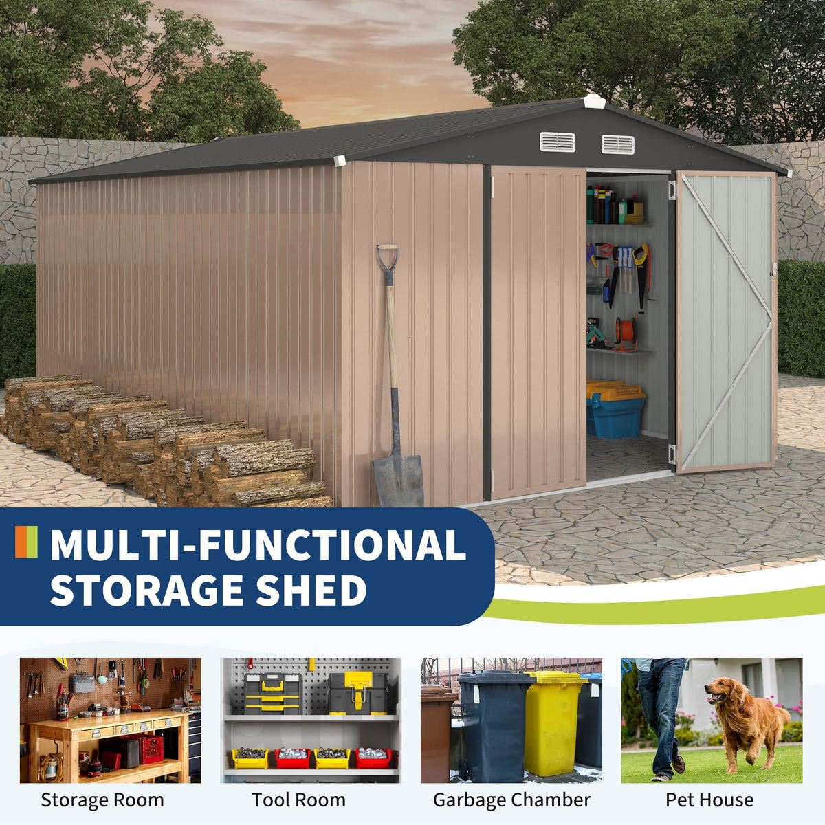 10X14 Ft Metal Storage Building with Lockable Door X432541