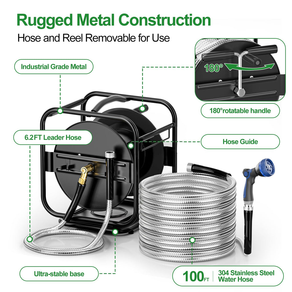 Garden Hose Reel With 100Ft Metal Water Pipe M21986