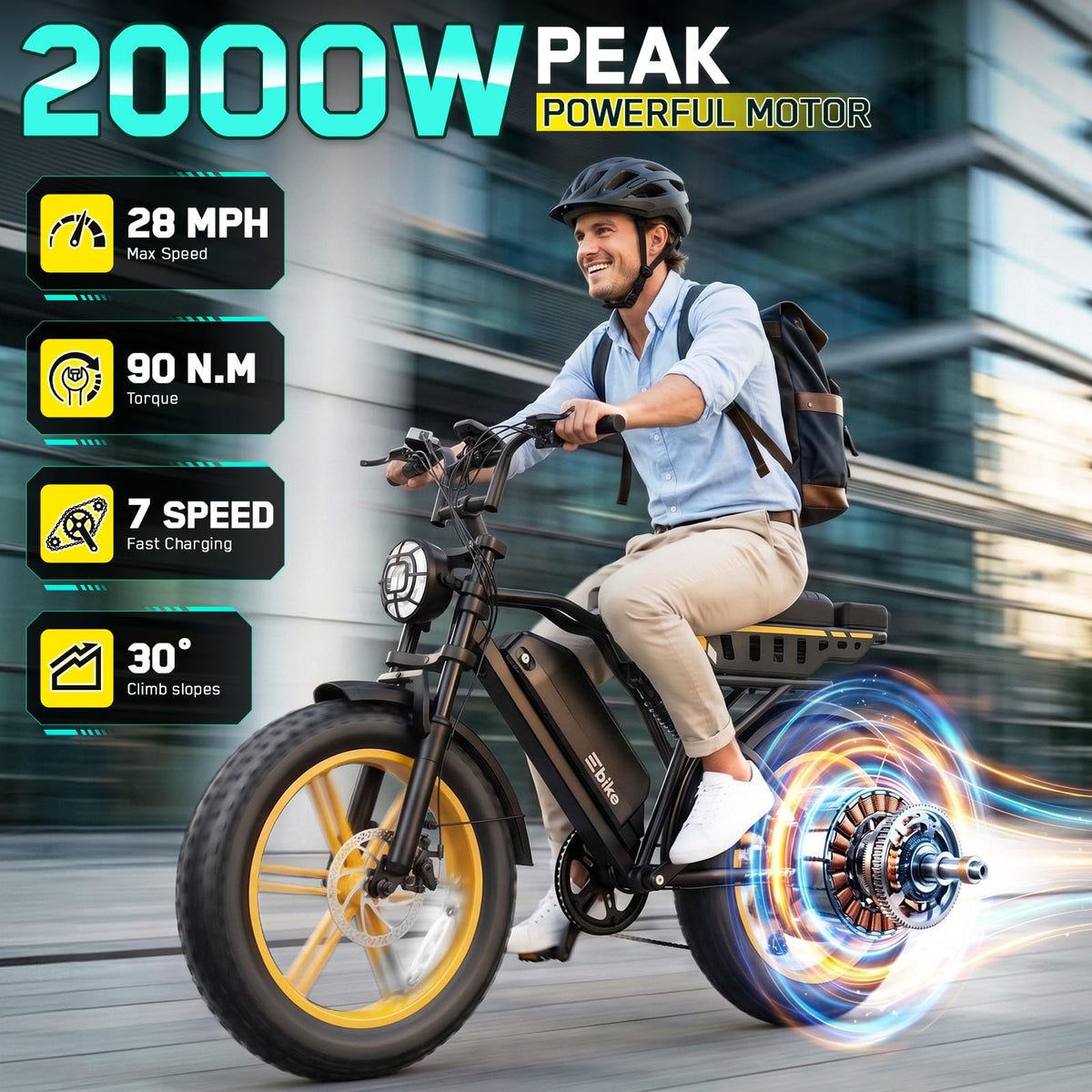 48V 2000W Peak Motor 20 * 4.0 Fat Tire Electric Bike U894