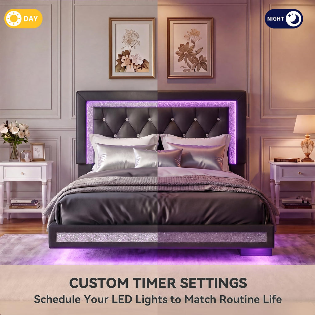 Floating Bed Frame Full with LED Lights V944