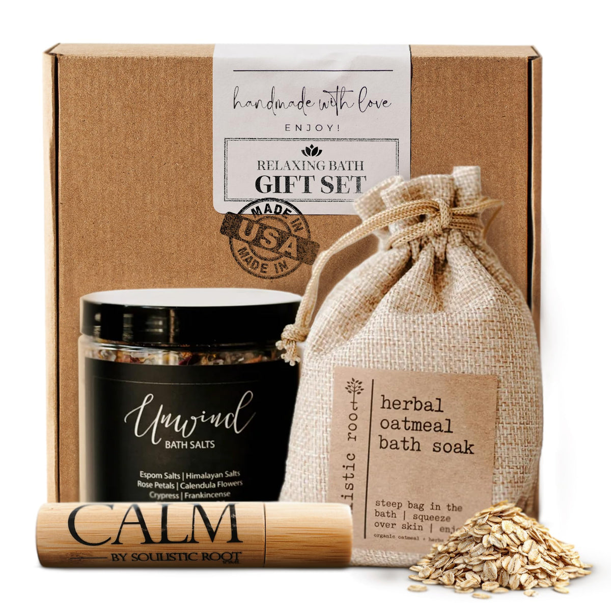 Bath Gift Set with Essential Oil Roller, Bath Salts & Oatmeal Bath Soak A935140