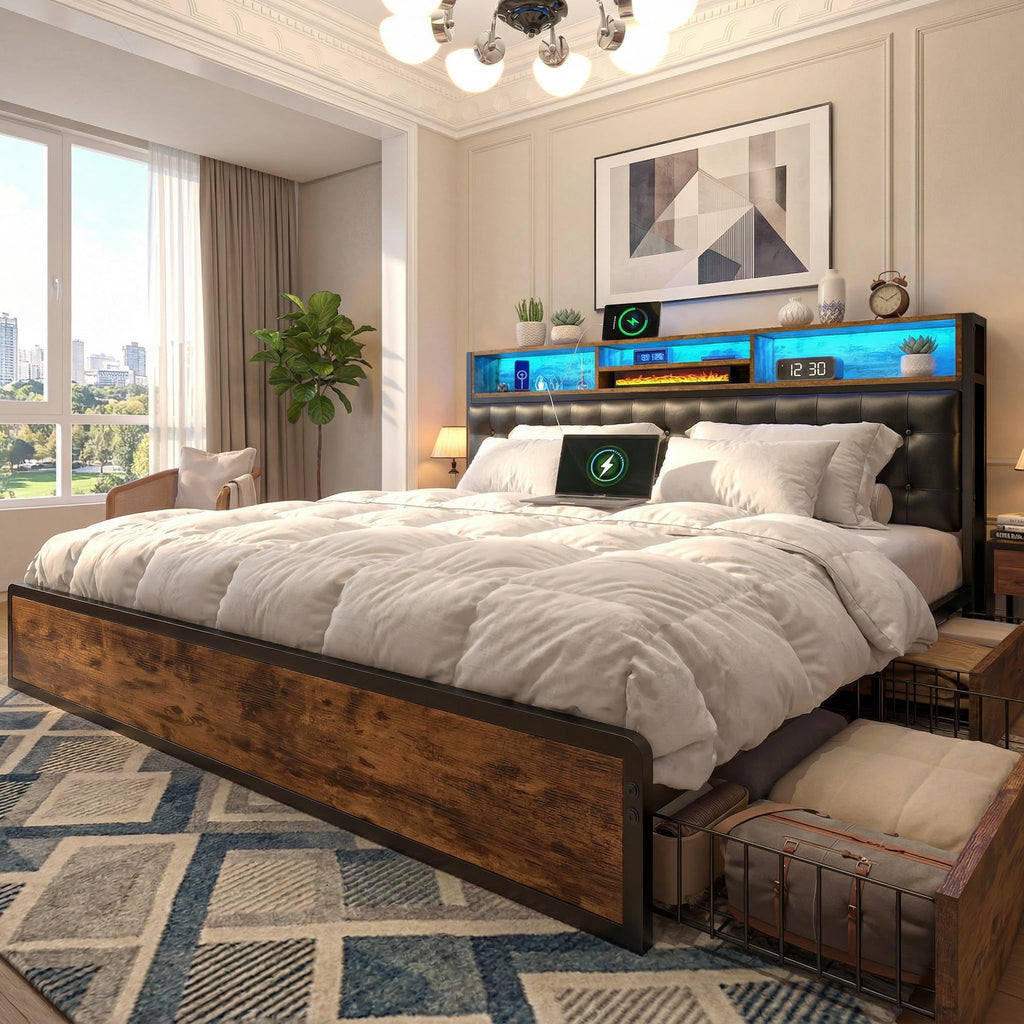 King Bed Frame with 4 Drawers K7214
