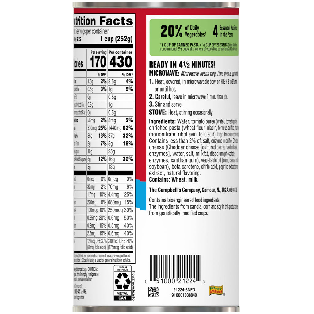 Canned Pasta 22.4 OZ Pack of 12 G802355