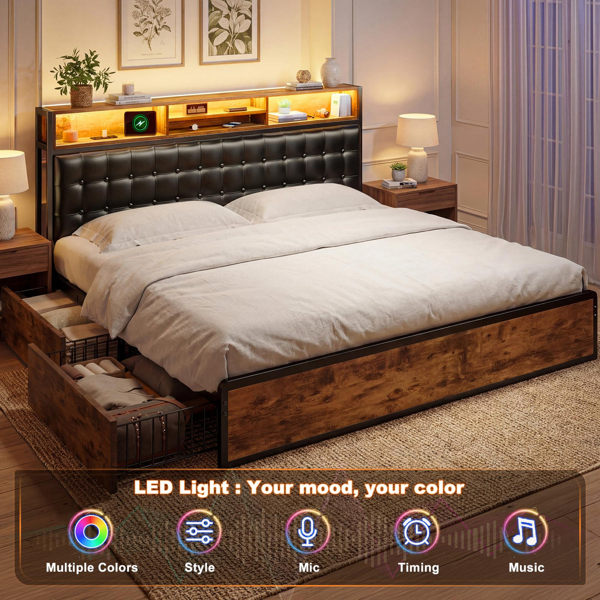 King Bed Frame with 4 Drawers K7214