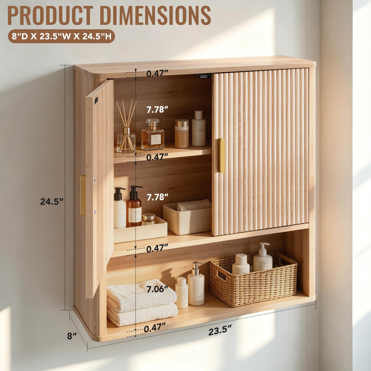 Bathroom Storage Wall Cabinet with Adjustable Wood Shelf & Doors G834836