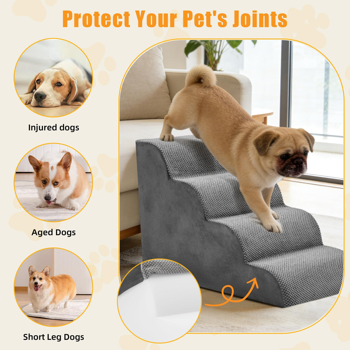4-Step Grey Dog Stairs E328835