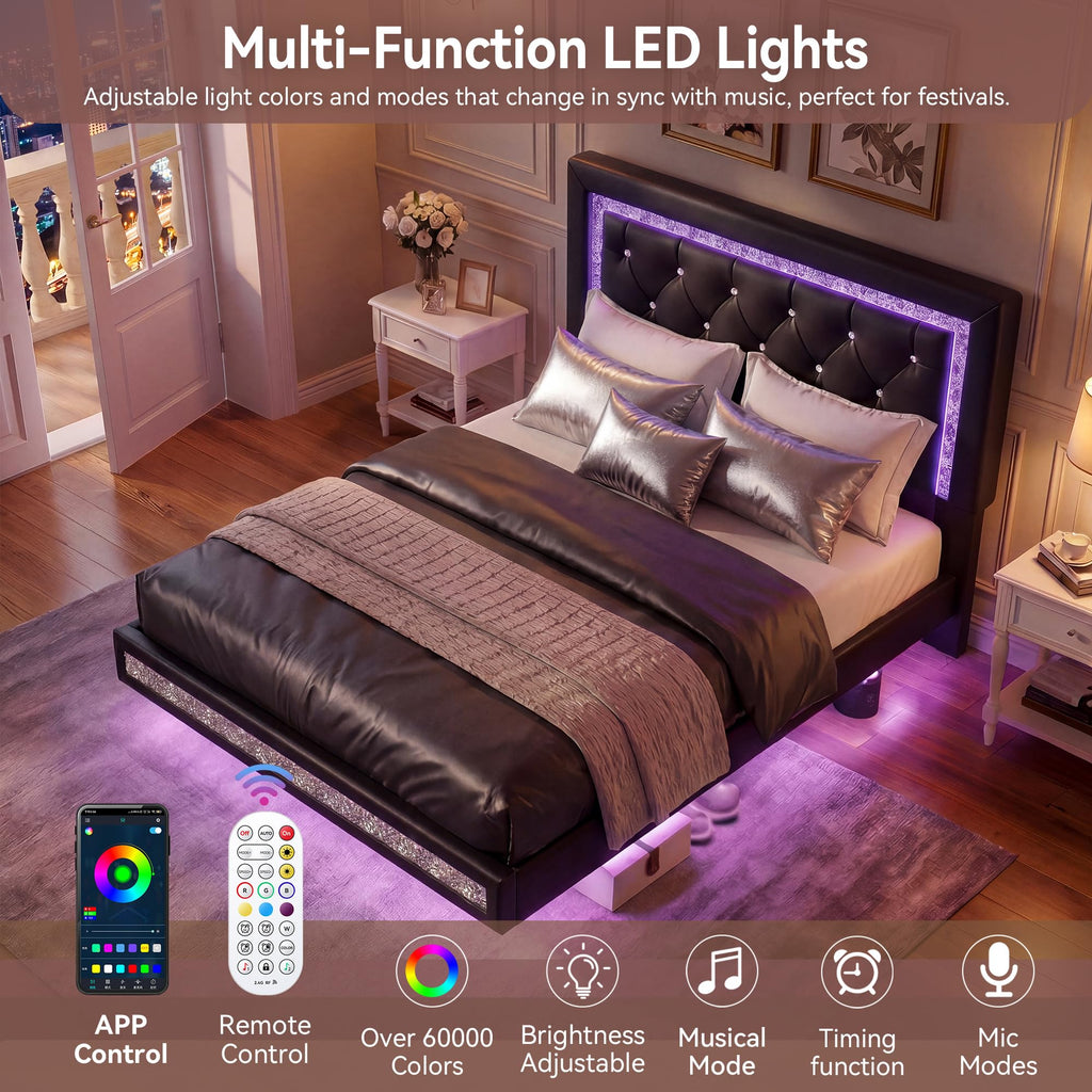 Floating Bed Frame Full with LED Lights V944