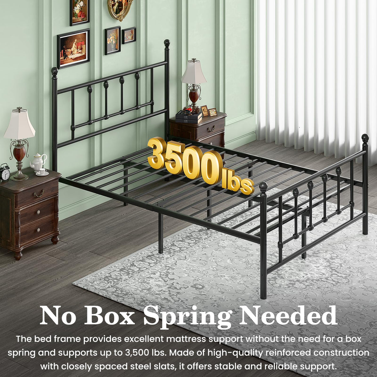 14 Inch Full Size Victorian Metal Platform Bed Frame with Headboard and Footboard E842
