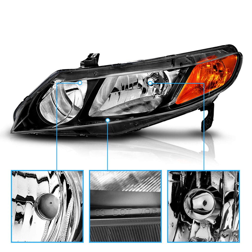 Black Replacement Halogen Headlights Set Z893
