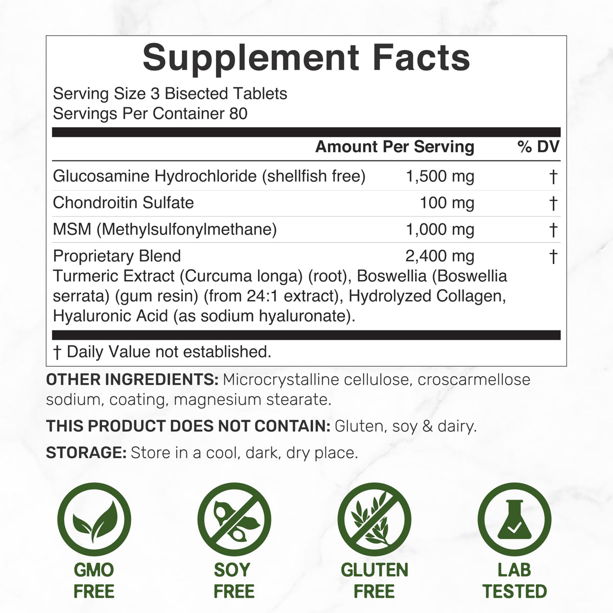 Glucosamine Chondroitin & MSM Complex 240 Tablets M32694