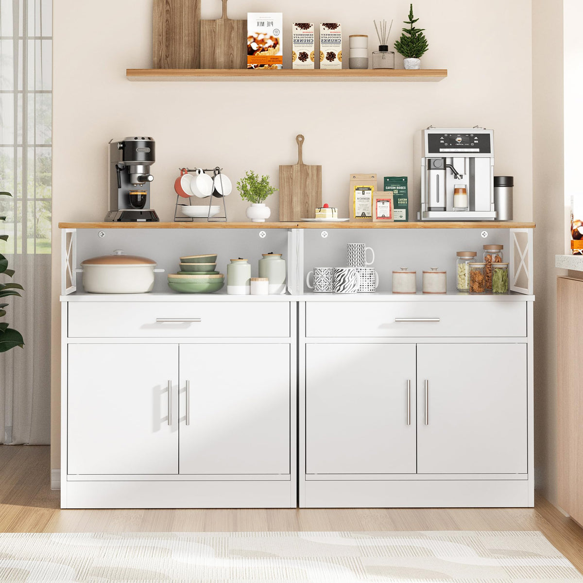 White Kitchen Buffet Cabinet with Adjustable Shelf X7686