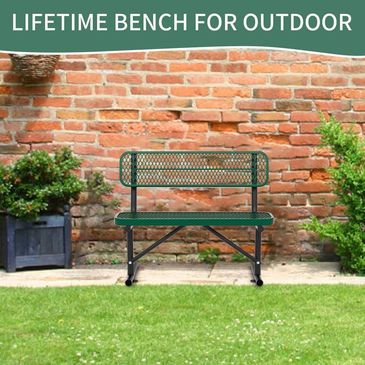 4FT Heavy Duty Metal Outdoor Bench with Backrest N7974