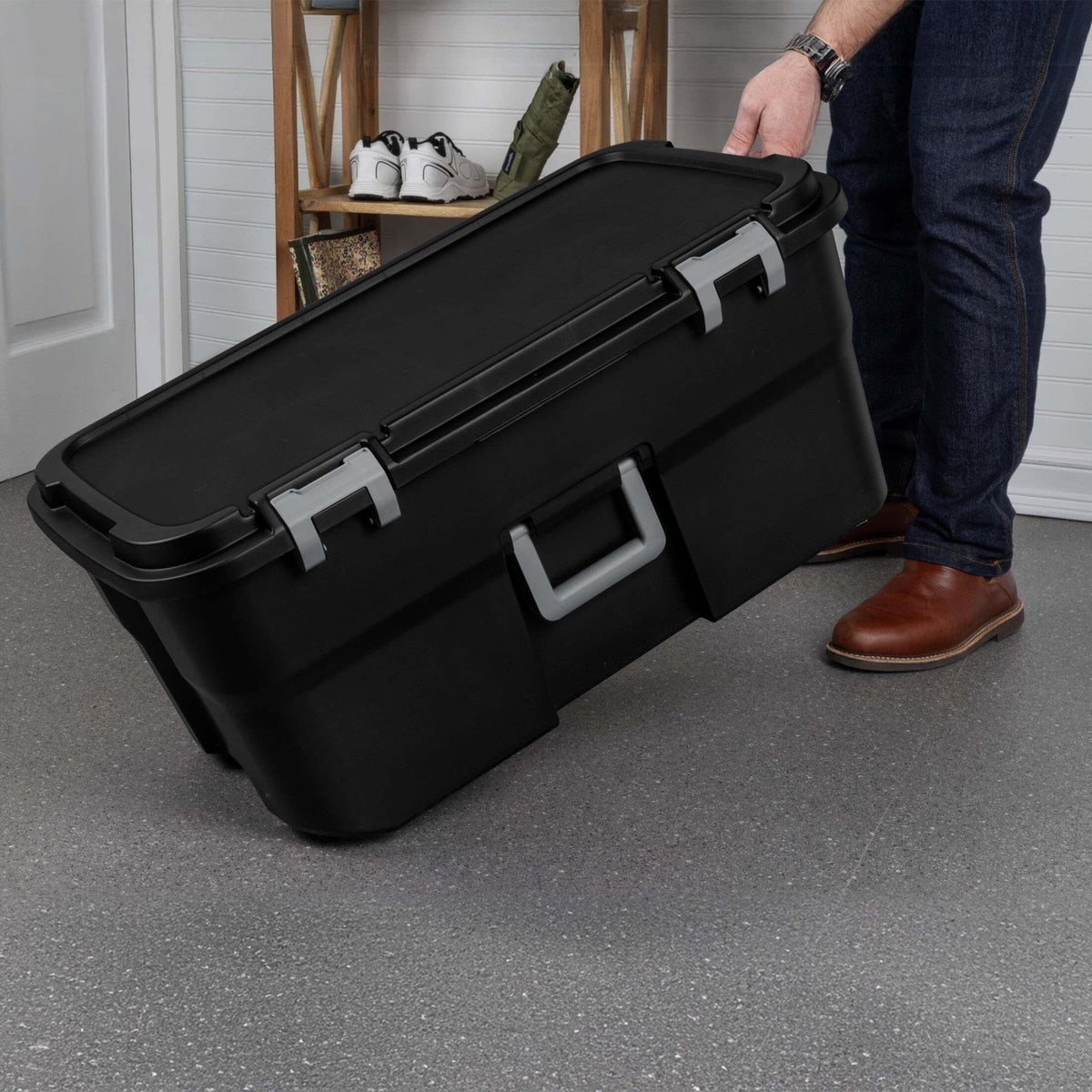 22 Gallon Black Wheeled Plastic Storage Trunk F71721