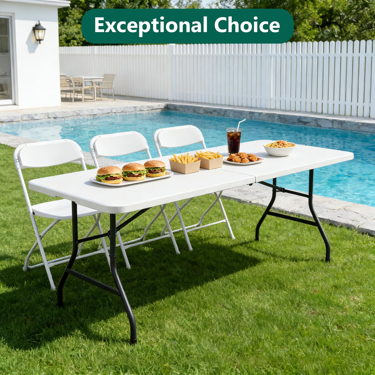 6FT Folding Table, Heavy Duty Plastic Utility Table with Handle, White, 2 Pack A1961