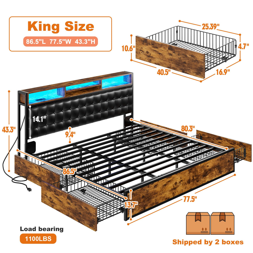 King Bed Frame with 4 Drawers K7214