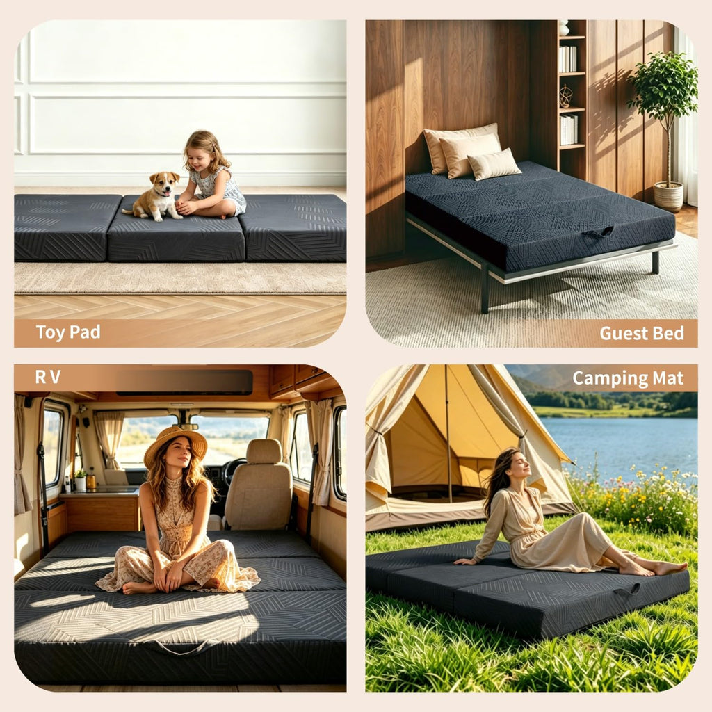 6 Inch Queen Tri-fold Memory Foam Mattress with Storage Bag T7696