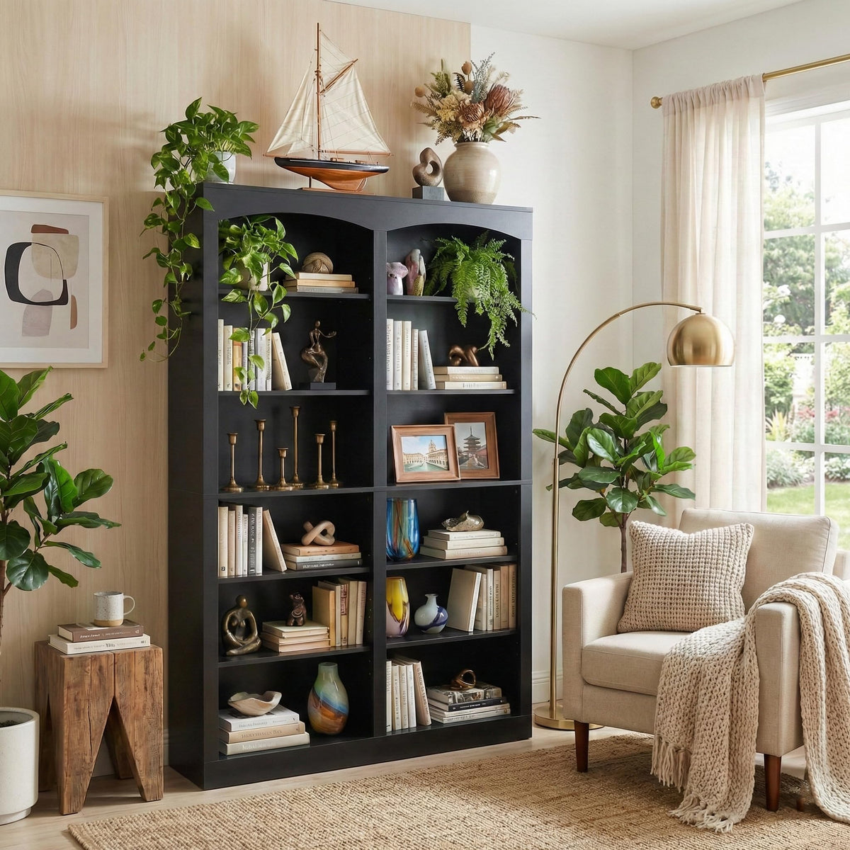71" Tall Black 12-Tier Wood Bookcase P986513