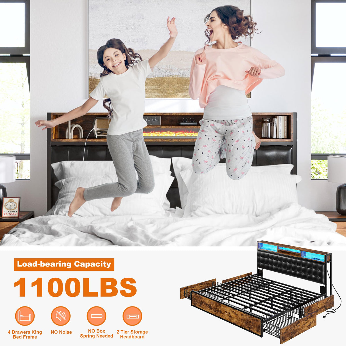 King Bed Frame with 4 Drawers K7214