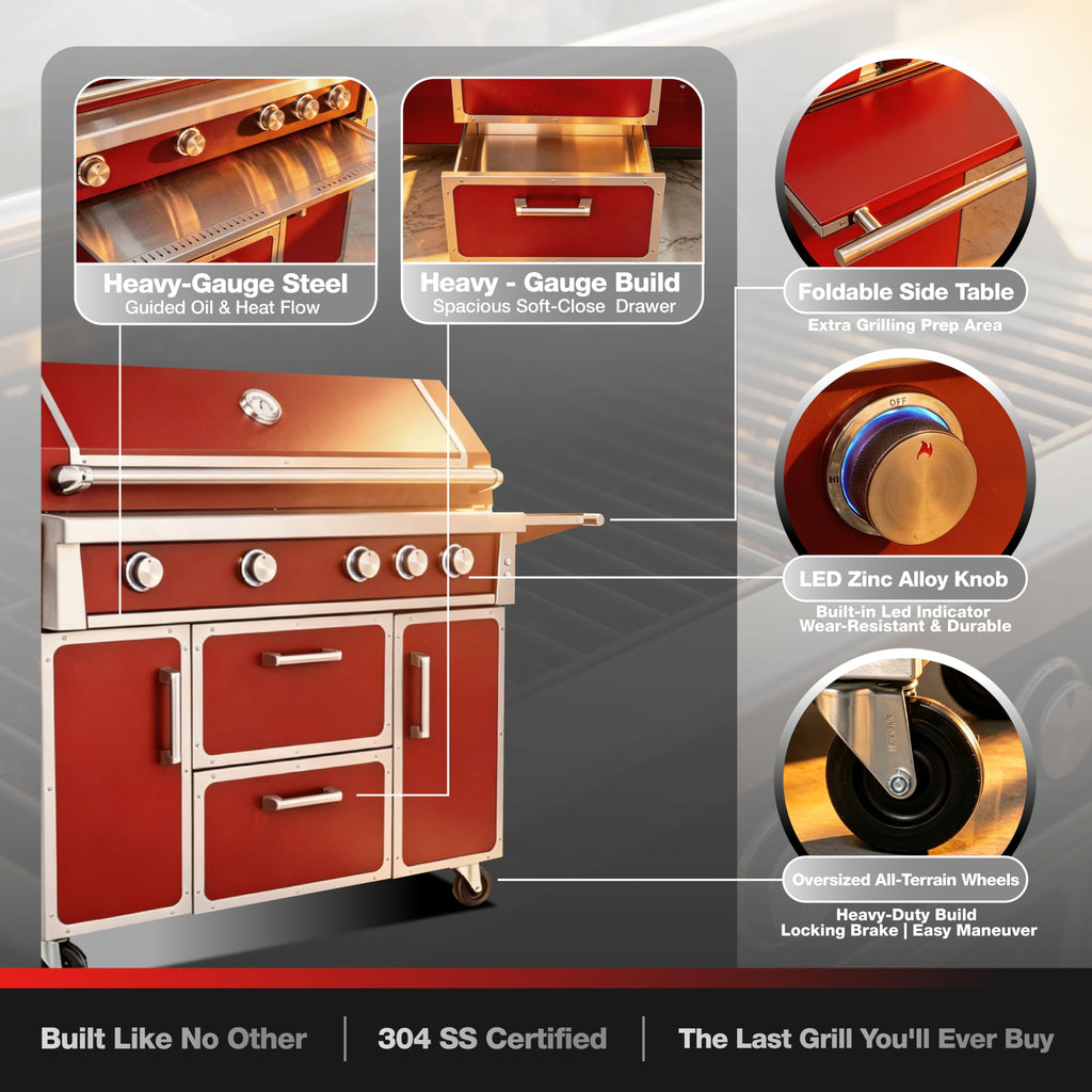 49" 5-Burner Red Propane Gas BBQ Grill Y214690