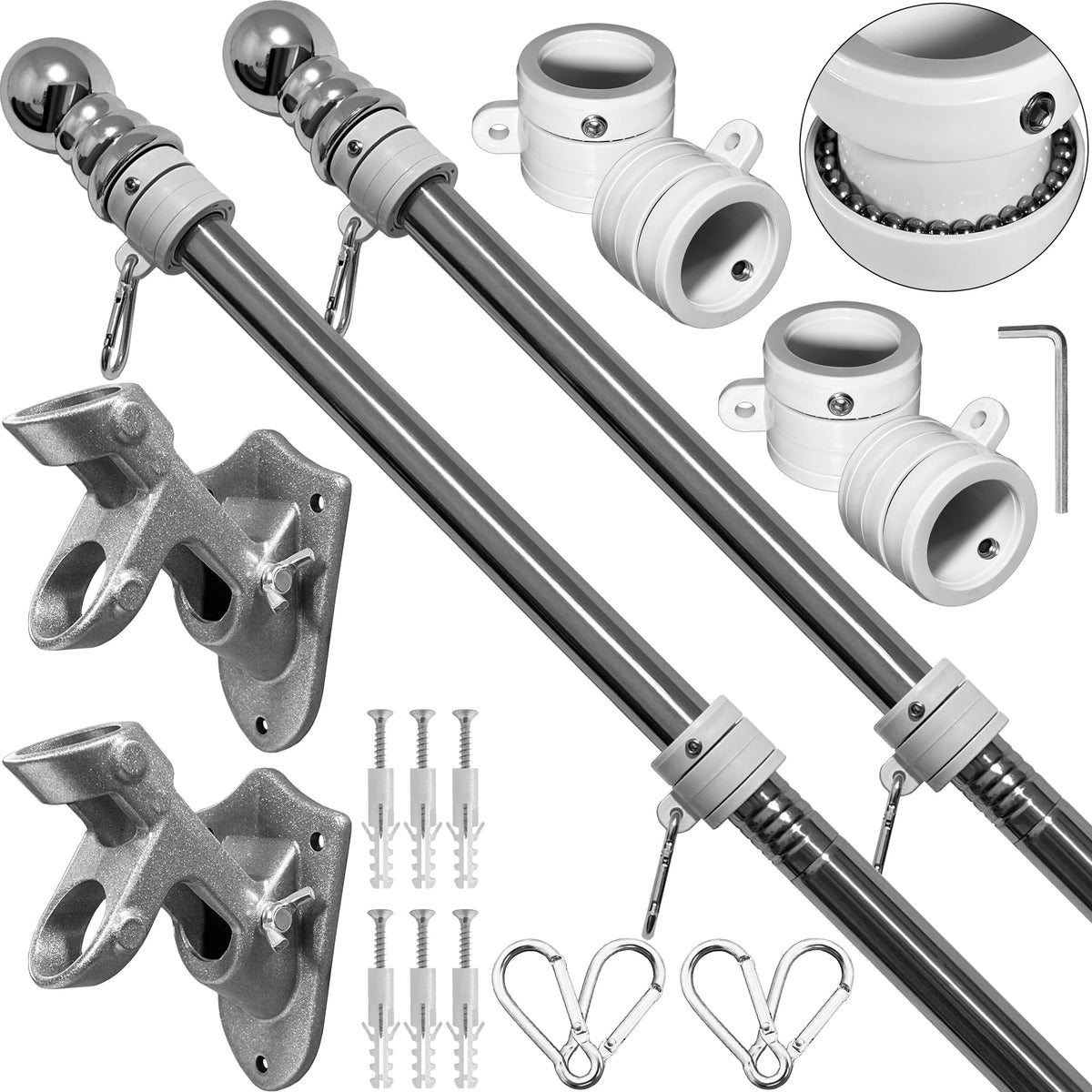 6 FT Stainless Steel Flag Pole Kit, 2 Packs C556701