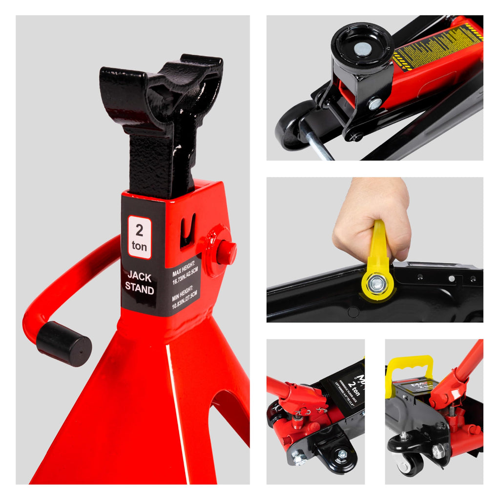 2-Ton Hydraulic Low Profile Trolley Floor Jack with Case and 1 Pair 2 Ton Jack Stands X5444