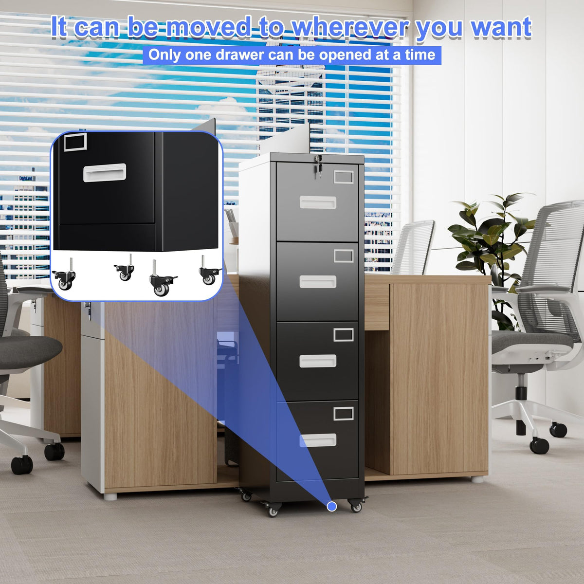 4 Drawer Metal File Cabinet with Lock, Black R423218