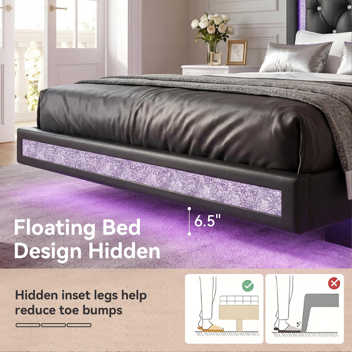 Floating Bed Frame Full with LED Lights V944