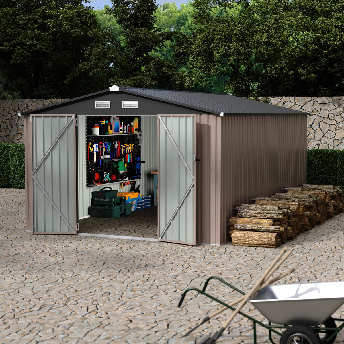 10X14 Ft Metal Storage Building with Lockable Door X432541
