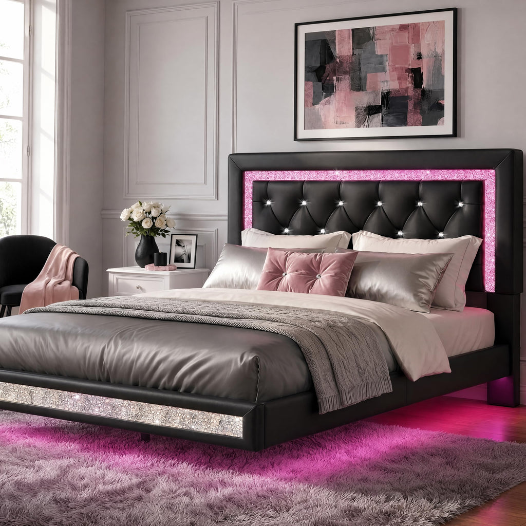 Floating Bed Frame Full with LED Lights V944