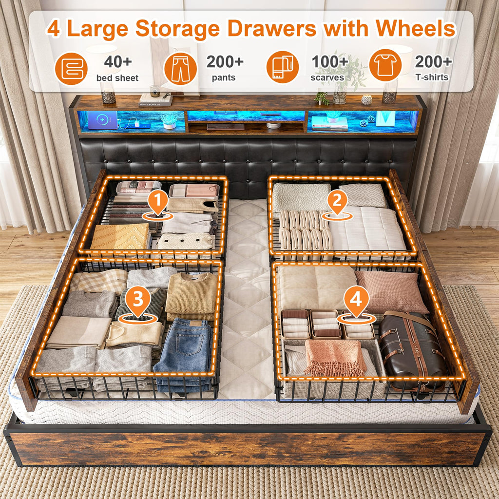 King Bed Frame with 4 Drawers K7214