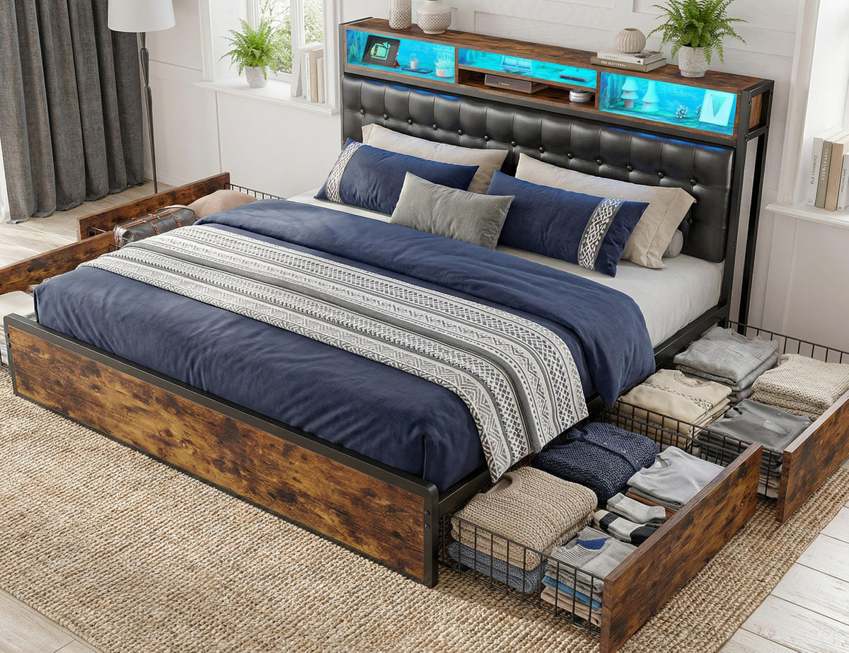 King Bed Frame with 4 Drawers K7214