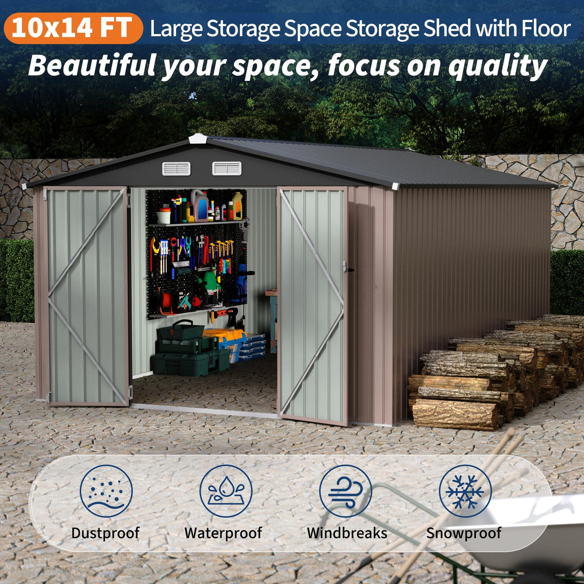 10X14 Ft Metal Storage Building with Lockable Door X432541