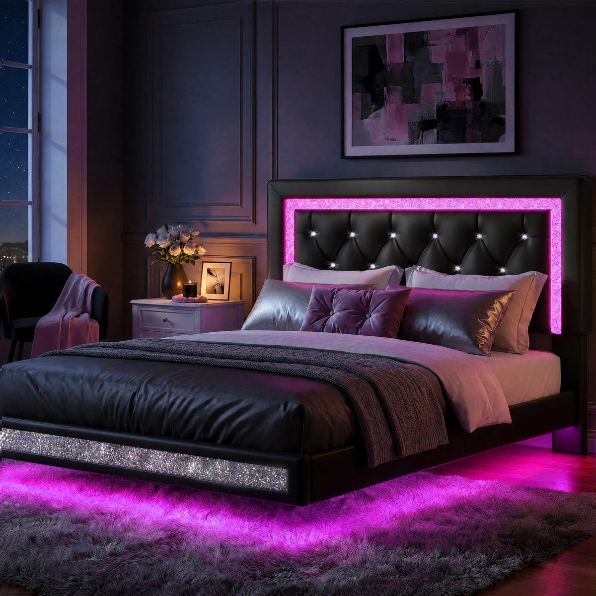 Floating Bed Frame Full with LED Lights V944